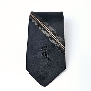 Vintage Countess Wara Black Tan Striped Necktie Classic Business Tie